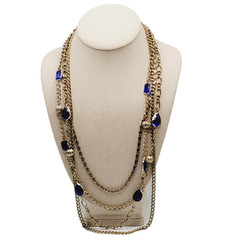 Maximalist Waterfall Gold Tone Multi Chain Beaded Station Vintage Necklace Korea