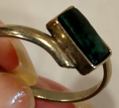 Vintage STERLING SILVER MALACHITE Ring Rectangle Size 11.75