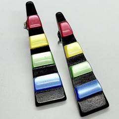 Vtg Pop Art Lucite Multicolor Geometric Triangle Statement Earrings Post Moonglo