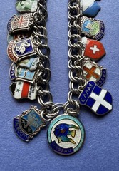 VTG Silver 18 European Travel Charm Bracelet Enamel Shields Flags – 800/900/925