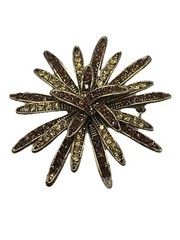 Vintage Autumn Mum Flower Pin Brooch Floral Gold Brown Crystals Fall Starburst