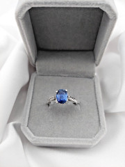 Natural Sapphire Oval 1.00ct Ring Genuine Ceylon Sapphire Sterling Size 7- 2.3gr