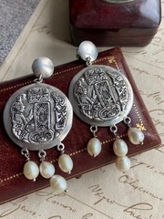 Vintage 800 Silver Mother of Pearl Ethnic Dangle Earrings Handmade 27.2g Gift