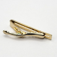 Modernist Open Metal Rectangle w Crystal Gold Tone Short Vintage Tie Clip Clasp