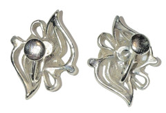 Abstract Silver Tone Clip On Earrings with Rhinestone Detail Vtg J-6I