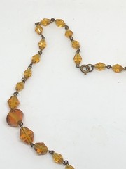 ANTIQUE ART DECO/NOUVEAU CZECH CITRINE GLASS PENDANT W/CRYSTAL CHAIN-ENAMELED