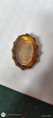 Vintage Reverse Carved Amber Cameo Portrait Brooch Pin, Oval Stone, Beauty Theme