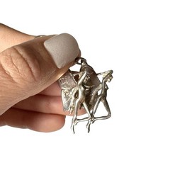 Vintage Art Deco Silver Butterfly Winged Nude Fairy Woman Dangle Earrings