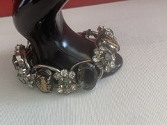Vtg. D & E Rare Juliana 5 Link 7” Bracelet Silver Tone Black/ Green/ Gold BinM