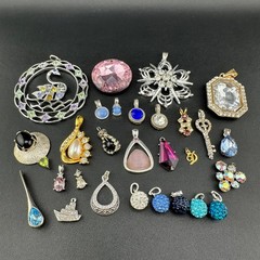 Vintage to Now Crystal Rhinestone Pendant Charm Lot of 28 Silver Gold Tone Mix