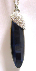 VINTAGE COBALT BLUE FACETED LONG NAVETTE PENDANT RHINESTONE CAP SWEATER NECKLACE