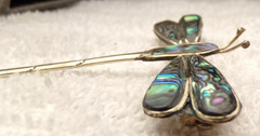 VTG 1960’S ALPACA MEXICO SILVER 2 1/4″ SLEEK DRAGONFLY LUSTER ABALONE SHELL PIN