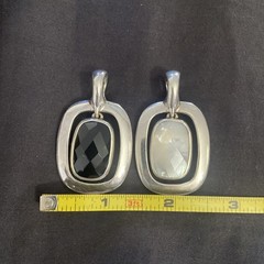 Vtg Espo 925 Sterling Silver Onyx & Mother Of Pearl (2) Charm Black Cord 16” 47G