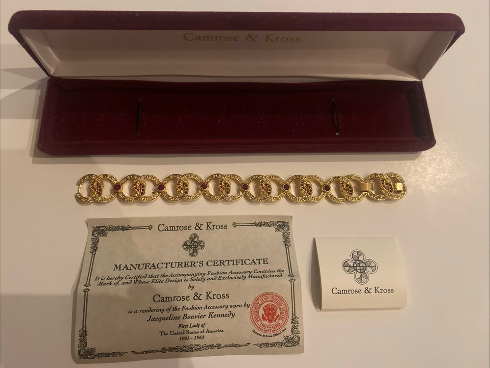 Camrose & Kross Jackie Kennedy Vintage Diamanté Ruby Gold Chain Link Bracelet