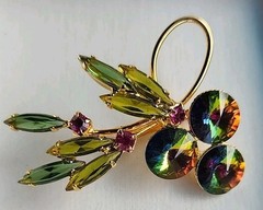 Vintage Julianna Pink and Green Rivoli Watermelon Brooch & Clipon Earrings