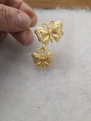 Vtg brushed gold tone Butterfly combo Pin