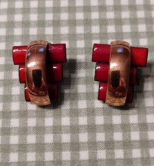 Vintage Matisse Copper Enamel Necklace and Earrings Red 14 Inches