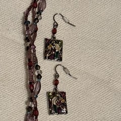 Vintage Necklace Pendant Earring Set Art Enamel 1990-2000’s “Dating Girl”
