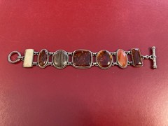 Vintage Amber, Ivory, Brown Cabochon Bracelet Sterling Silver