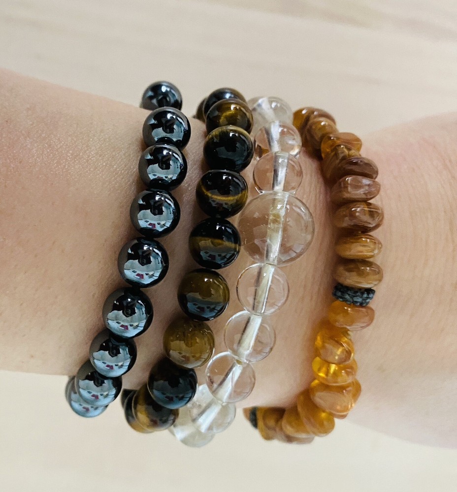 **** 4 Vintage Stone Glass Beads Stretchable Bracelets
