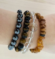 **** 4 Vintage Stone Glass Beads Stretchable Bracelets