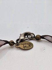 Vtg Cookie Lee Necklace Brown Ribbon Faceted Beads Blue Simulated Stone Bead 37″