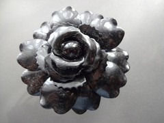 Vtg Chunky Black Enamel Metal Rose Flower Clamper Bracelet Rare Mourning