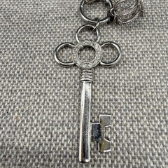 Vintage Juicy Couture Charm Necklace Silver Tone Key Heart Crown Enamel Tag