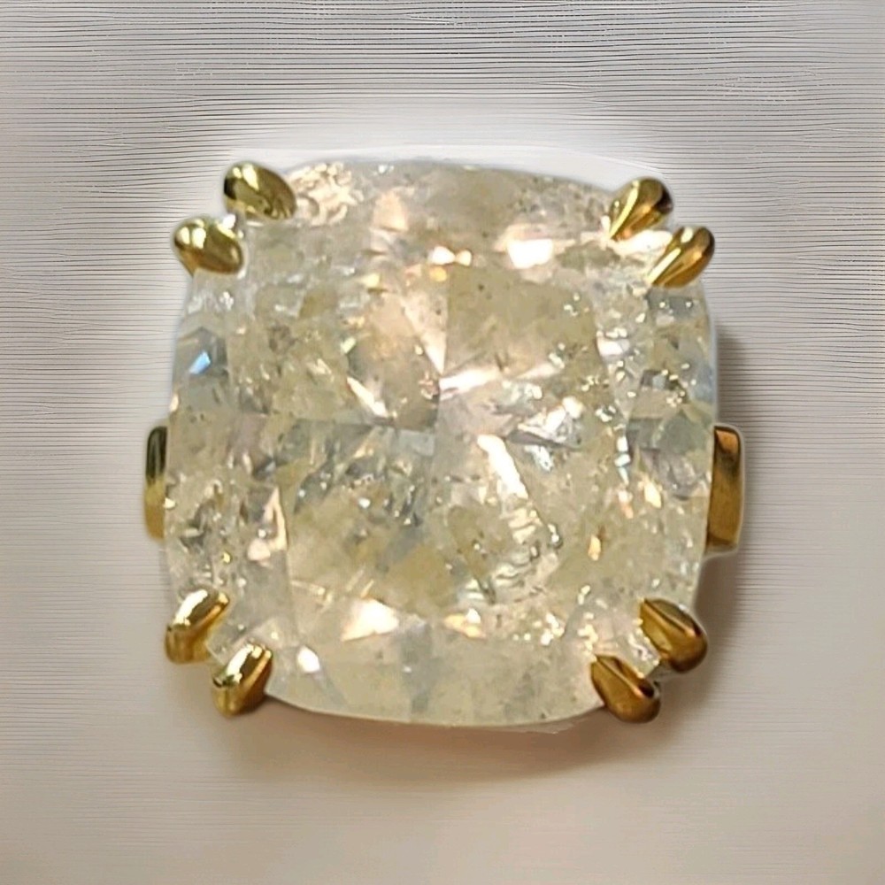 14k Yellow Gold Engagement ring 21.18ct. Natural Cushion Light Yellow Diamond