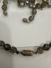 Vintage Smoky Gray AB Waterfall Fringe Statement Faceted Crystal Necklace 20″