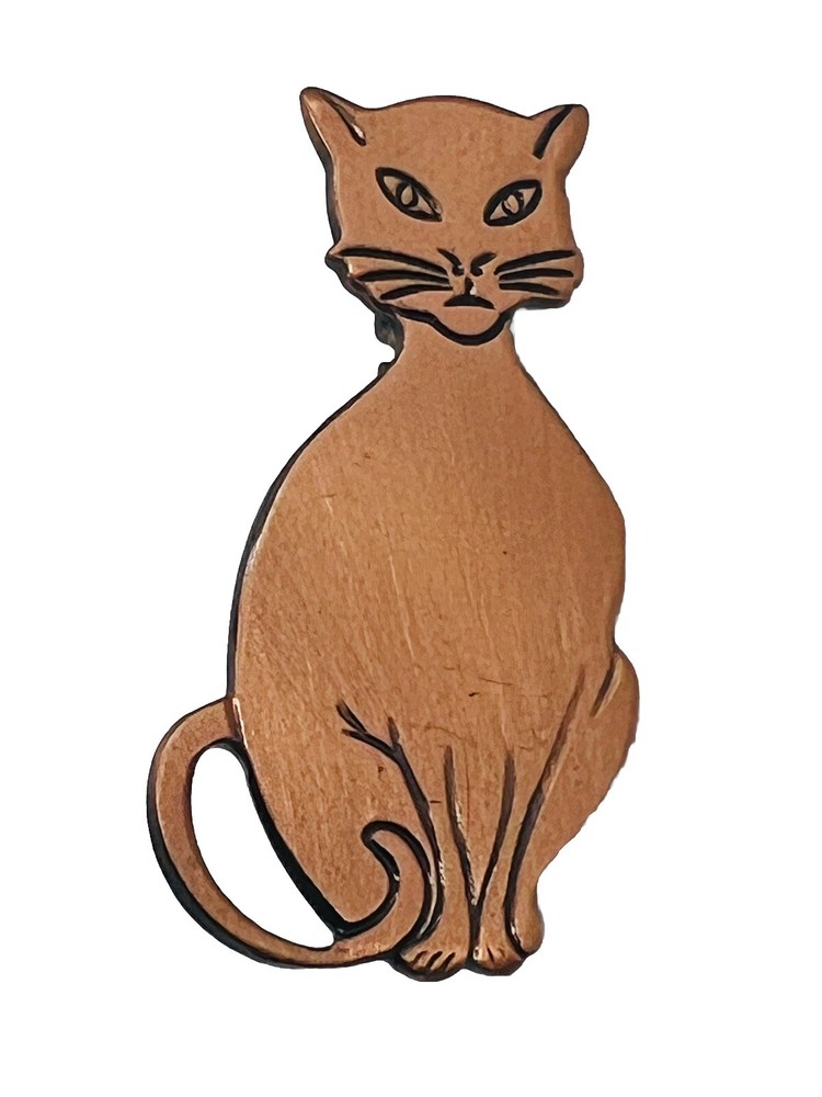 Vintage Kitty Cat Pin Brooch Copper Sitting