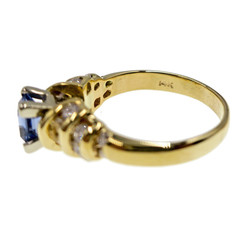 14k Solid Yellow Gold Natural Blue Sapphire and Diamond Ring Size 6
