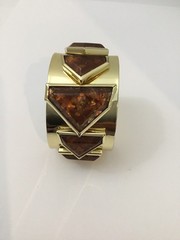 Jewelmint Faux Amber Cuff Bracelet Gold Tone 2.25” Diameter