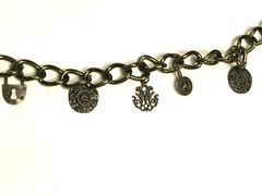Antique Gold Tone Chain Belt w/ Charms 36″ End to End Womens