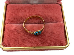 TRUE ANTIQUE VICTORIAN TURQUOISE 14K REAL SOLID YELLOW GOLD GORGEOUS RING S 6.25