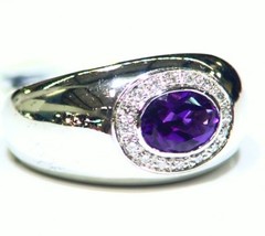 Video 14K Solid White Gold Natural Amethyst Diamond Halo Engagement Ring Retro