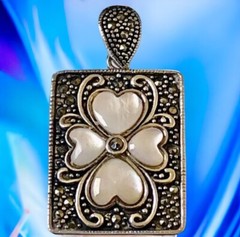 DBJ Sterling Silver Vintage Pendant Marcasite Mother of Pearl Heart