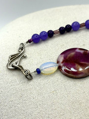 Purple Glass And Silver Metal Charms Art Deco Beaded Necklace 24 Inch