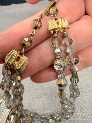 Vintage Necklace Faceted Crystal Gray Beads Gold Tone Accents Adjustable Length