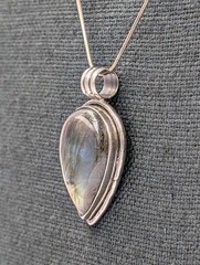 Vtg Sterling Large Teardrop Labradorite Pendant 30 +” Octagon Snake 925 Necklace