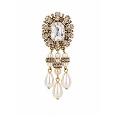 Vintage Style Rhinestone & Faux Pearl Chandelier Earrings Gold Tone