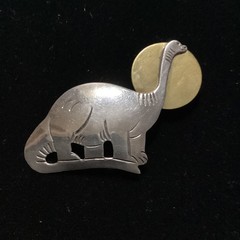 Vintage Large Unusual Taxco Mexico Sterling Silver Brontosaurus Dinosaur Brooch