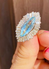 Vintage RING-DANT Platinum Aquamarine Diamond Ballerina Baguette Ring Pendant