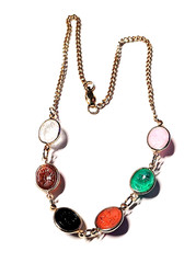 Vintage Gemstone Scarab Choker Necklace Gold Tone 14 1/4″ Long Very Good