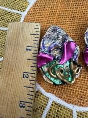 Vtg Mixed Media UNIQUE ABSTRACT ART GEOMETRIC CLIP EARRINGS FASHION 80’s
