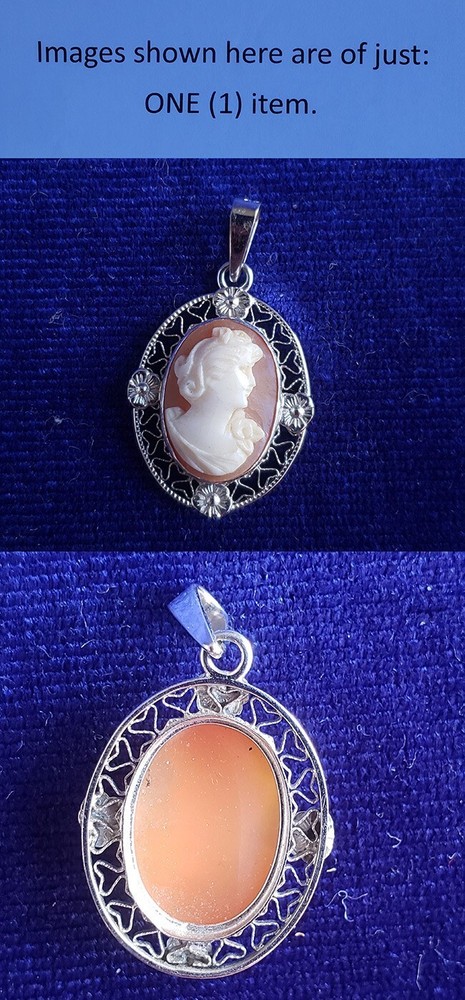 Vintage Sterling Silver Cameo Filigree Floral Pendant 25pt195
