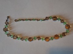 Vintage Lisner Necklace Champagne and Green Glass Beads That Glow.