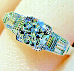 Original EARTH MINED DIAMOND Art Deco Engagement Ring SOLID PLATINUM Solitaire