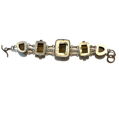 Vintage Polished Tiger’s Eye Silver Tone Bracelet 7” Chunky Statement Piece
