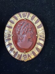 7 Vintage Unique Cameo Pins & Clips Plastic, Stone, Glass